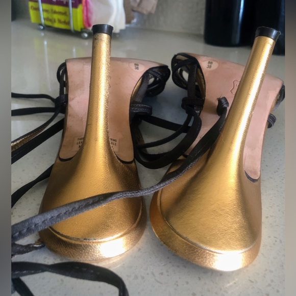 BCBGMaxAzaria $185 Mifle Strappy Open Toe Lace Up Heels Brown/Gold - Sz 8 - Picture 7 of 10